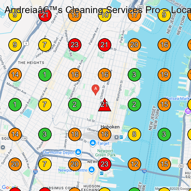 Andreia's Cleaning Services Pro House Cleaning Service GeoGrid ranking map for Hoboken NJ